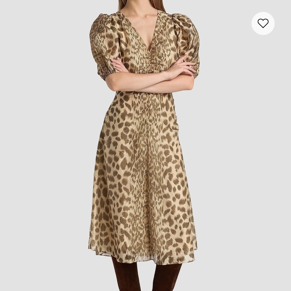 Sea Claude Leopard-Print Puff-Sleeve Midi-Dress